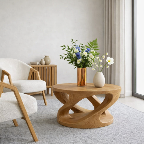 Solid Wood Coffee Table with Sculptural Curved Base - view 1 of 9