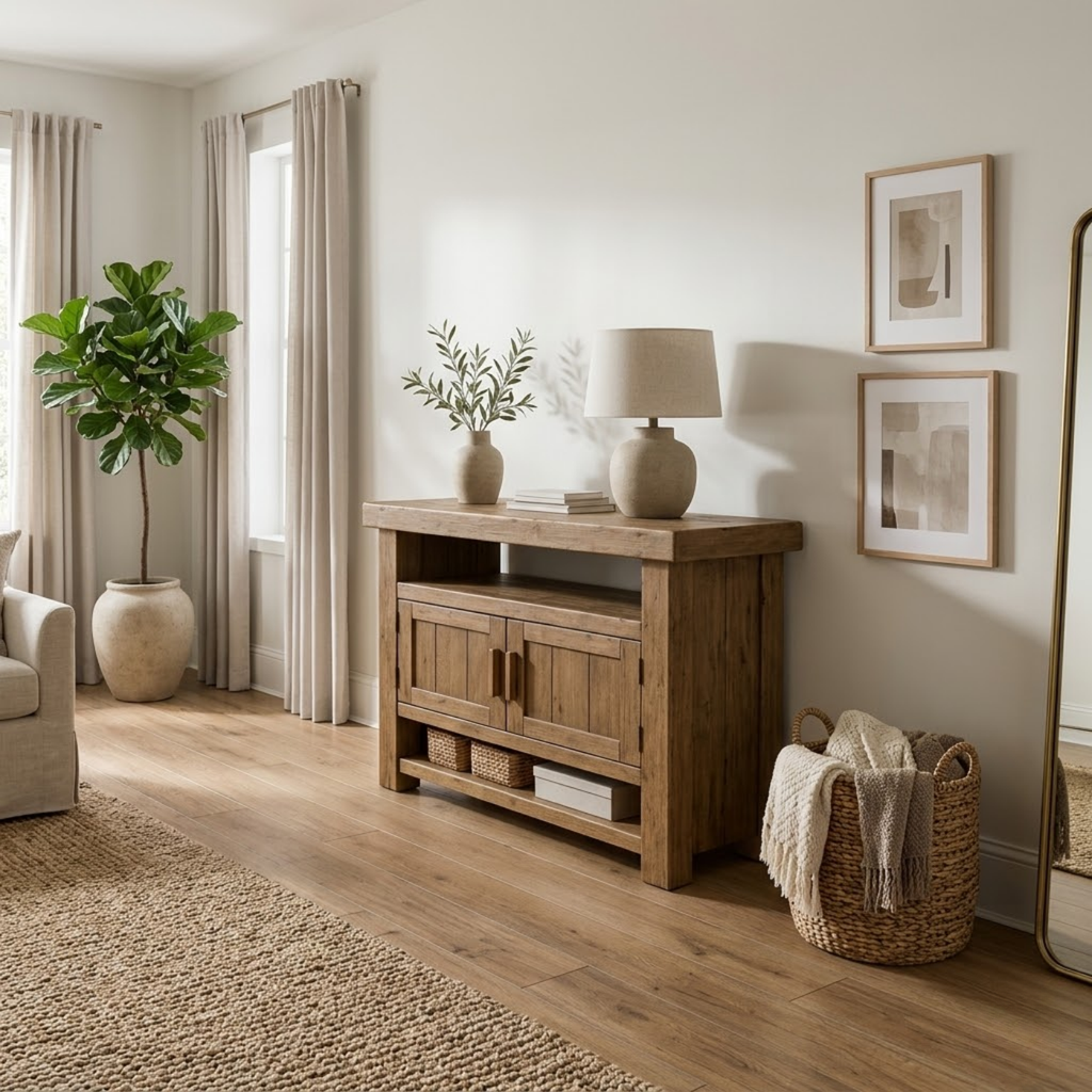 Solid Wood Console Table with Storage and Open Shelf - view 2 of 9