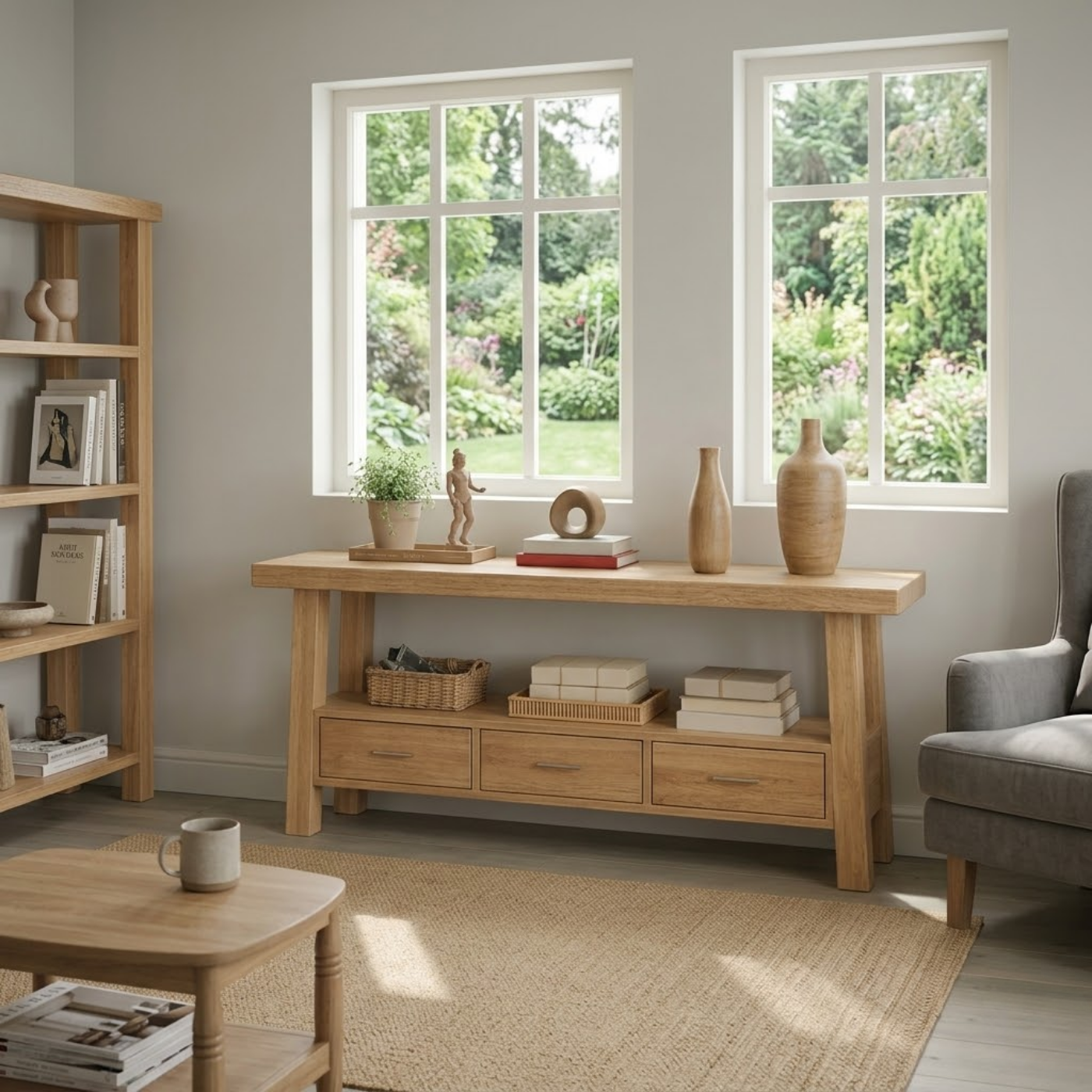 Solid Wood Console Table for Living Room with 3 Drawers and Open Shelf - view 2 of 9