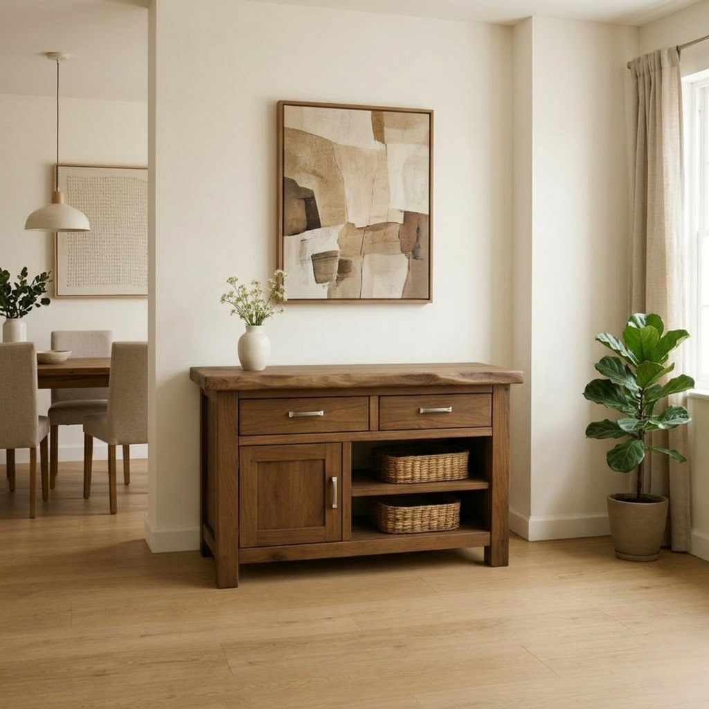Solid Wood Console Table with 2 Drawers and Open Shelving for Storage - view 2 of 9