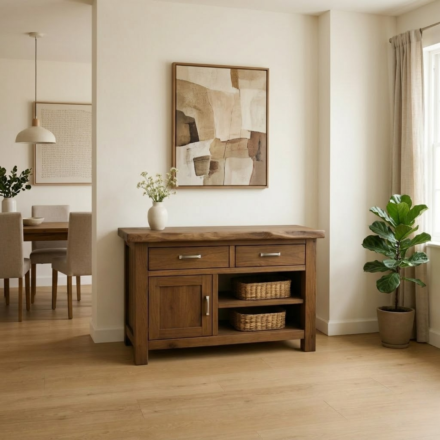Solid Wood Console Table with 2 Drawers and Open Shelving for Storage - view 2 of 9