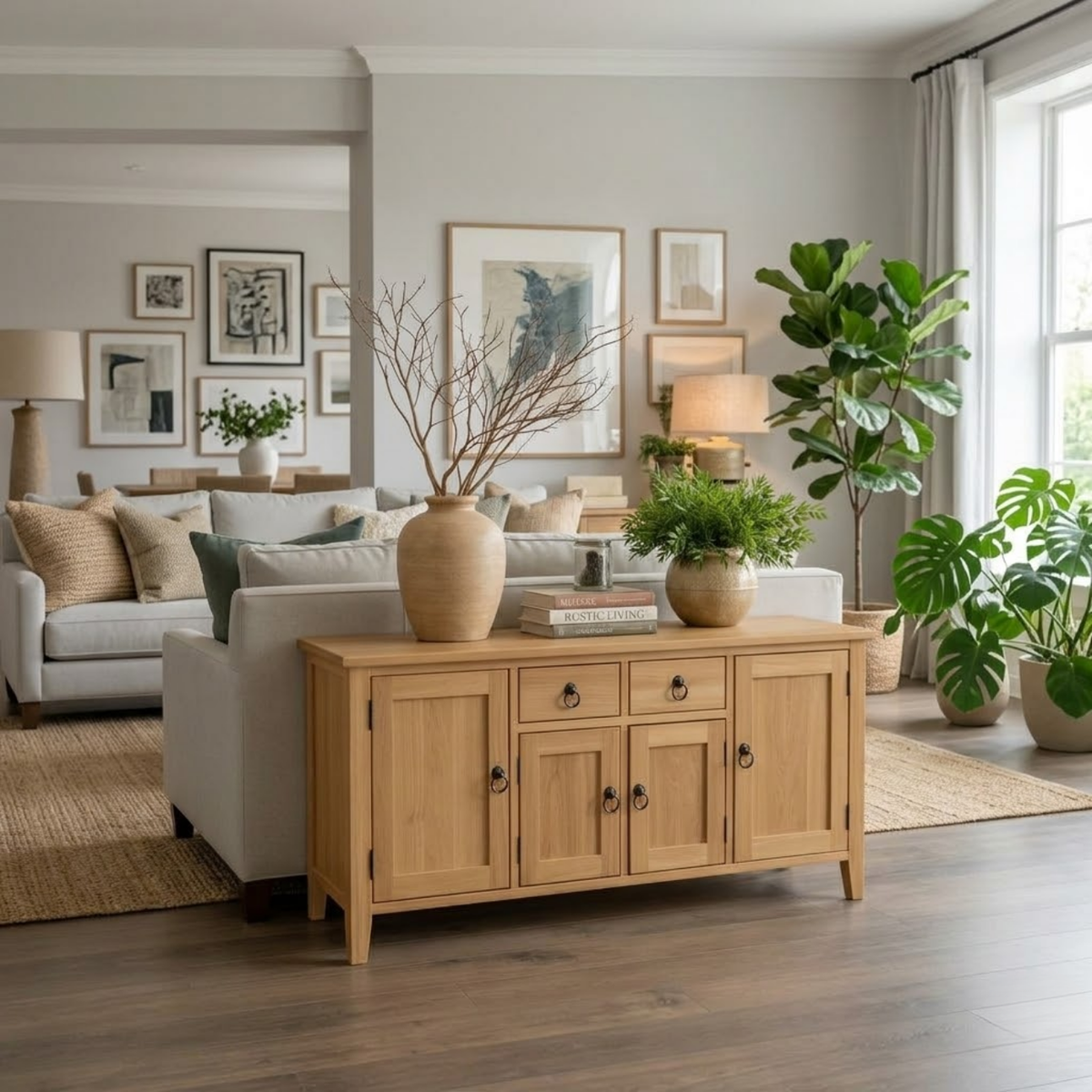 Solid Wood Console Table with Storage Cabinets and Drawers - view 2 of 9