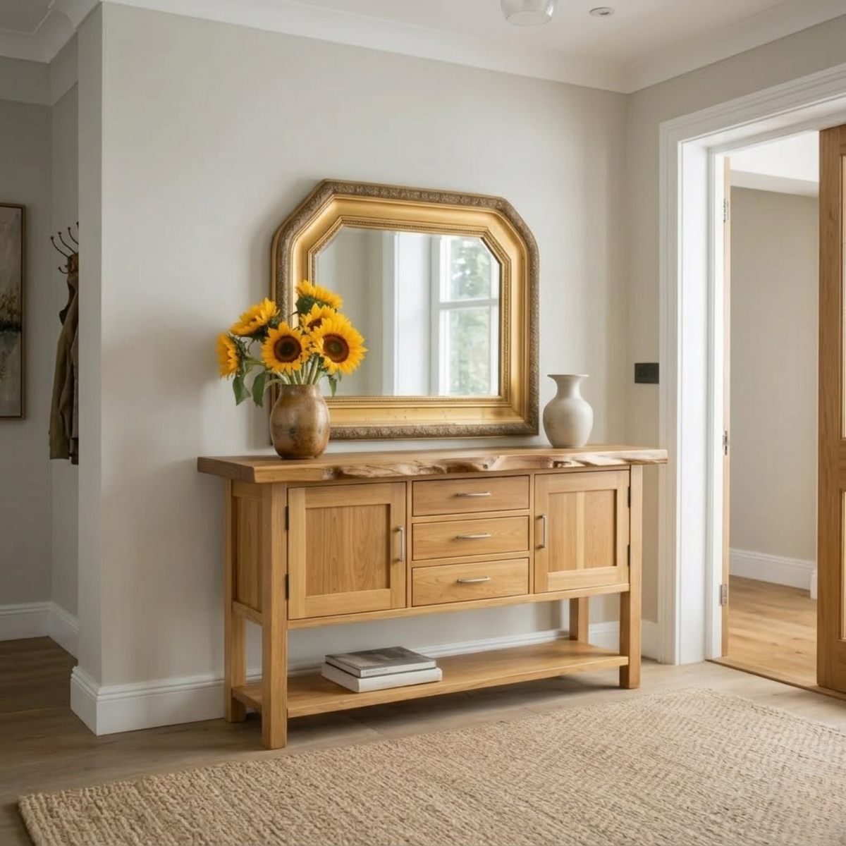 Solid Wood Sideboard Console Table with Drawers, Cabinet Doors & Lower Shelf – Entryway Storage Cabinet - view 2 of 9