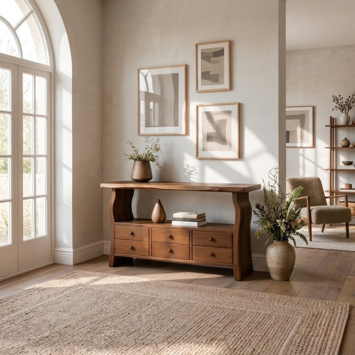 Solid Wood Console Table with 6 Drawers & Display Shelf – Live Edge Entryway Storage Console - view 2 of 9