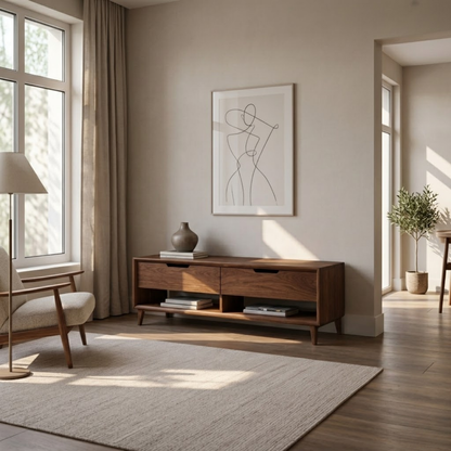 Solid Wood Entryway Bench with 2 Drawers & Open Shelf – Modern Storage Bench - view 2 of 9