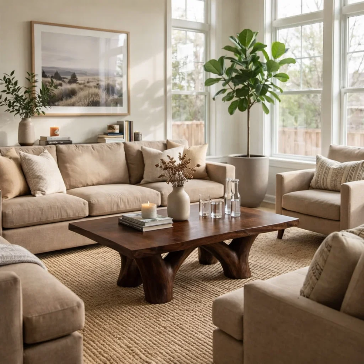 Solid Wood Rustic Coffee Table with Sculpted Base – Live Edge Living Room Coffee Table - view 2 of 9