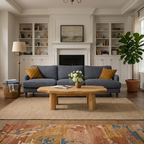 Solid Wood Round Coffee Table with Chunky Legs – Rustic Natural Wood Living Room Table - view 2 of 9