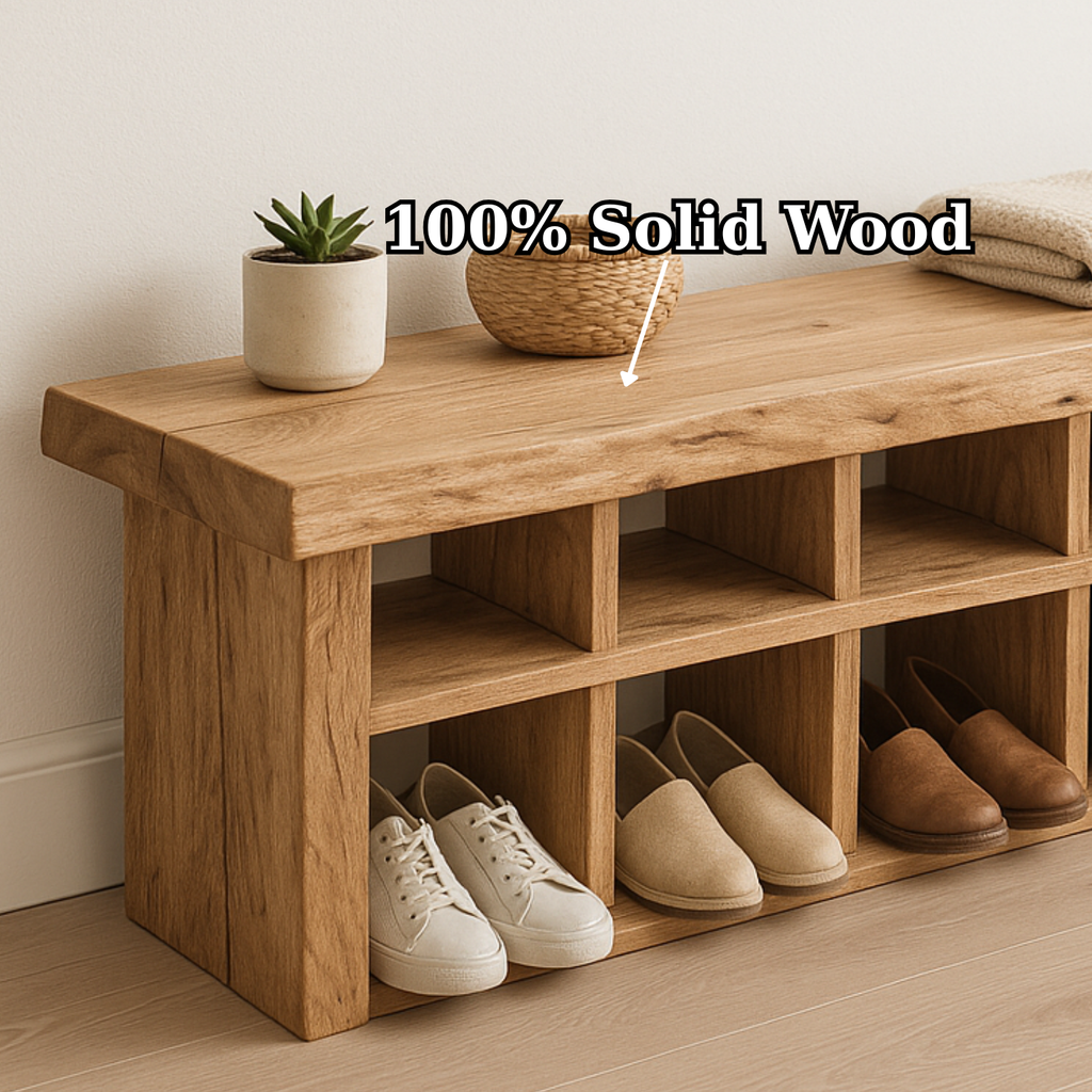 Handcrafted Solid Wood Bench with Shoe Compartments – Modern Rustic Hallway Storage - view 5 of 6