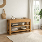 Solid Wood Console Table with Drawers and Shelves – Modern Oak Entryway Storage Table - view 2 of 9