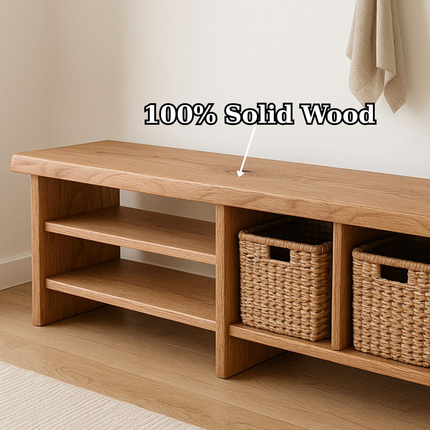 Handcrafted Solid Wood Bench – Minimalist Seating with Open Cubby Organiser - view 5 of 6