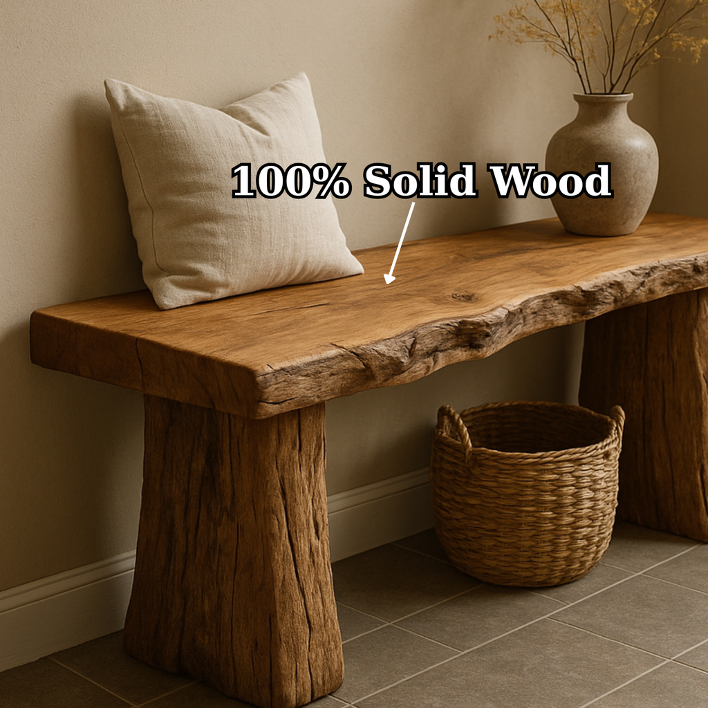 Handcrafted Solid Wood Rustic Bench – Natural Live-Edge Slab Entryway Seating - view 3 of 5
