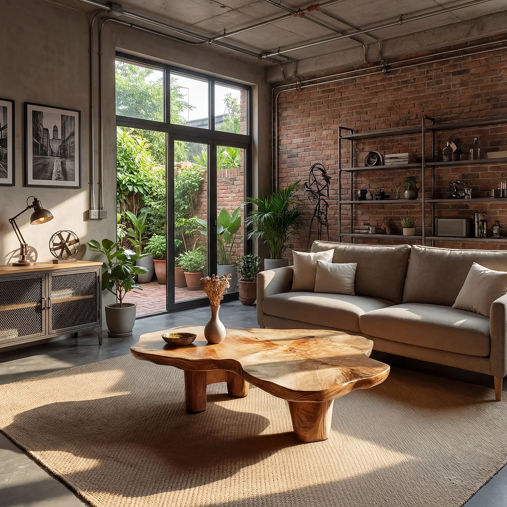 Freeform Live Edge Coffee Table with Sculptural Block Legs - view 3 of 7