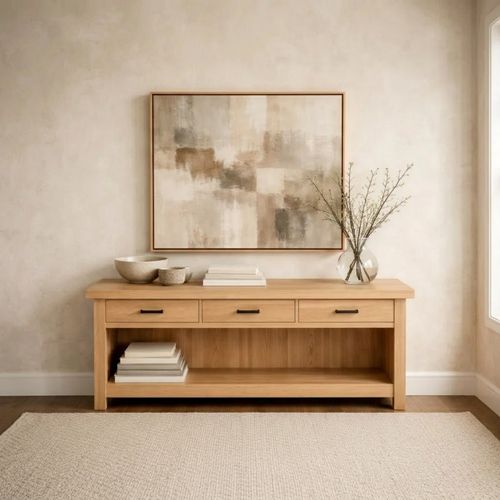 Handcraft Solid Wood Console Table with Drawers and Open Shelf - view 2 of 9