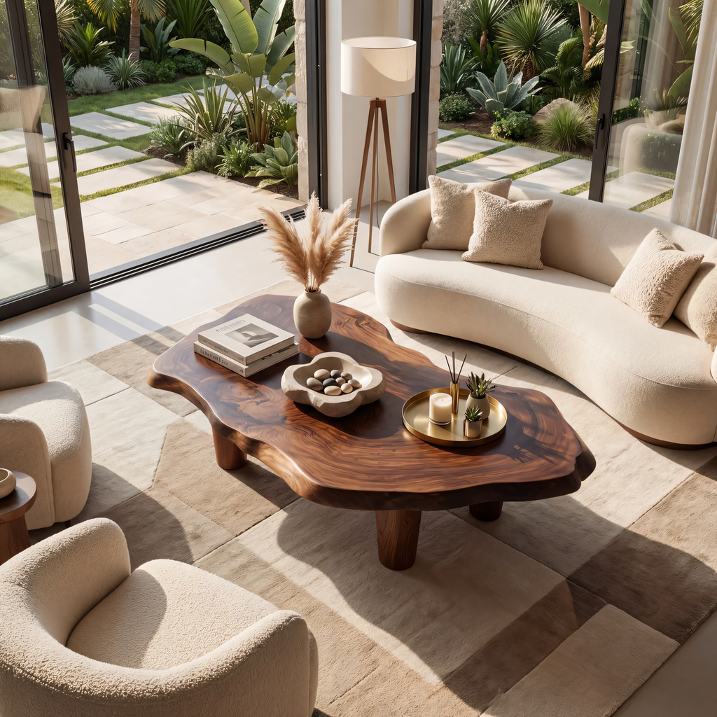 Organic Live Edge Coffee Table with Rounded Solid Legs - view 4 of 7