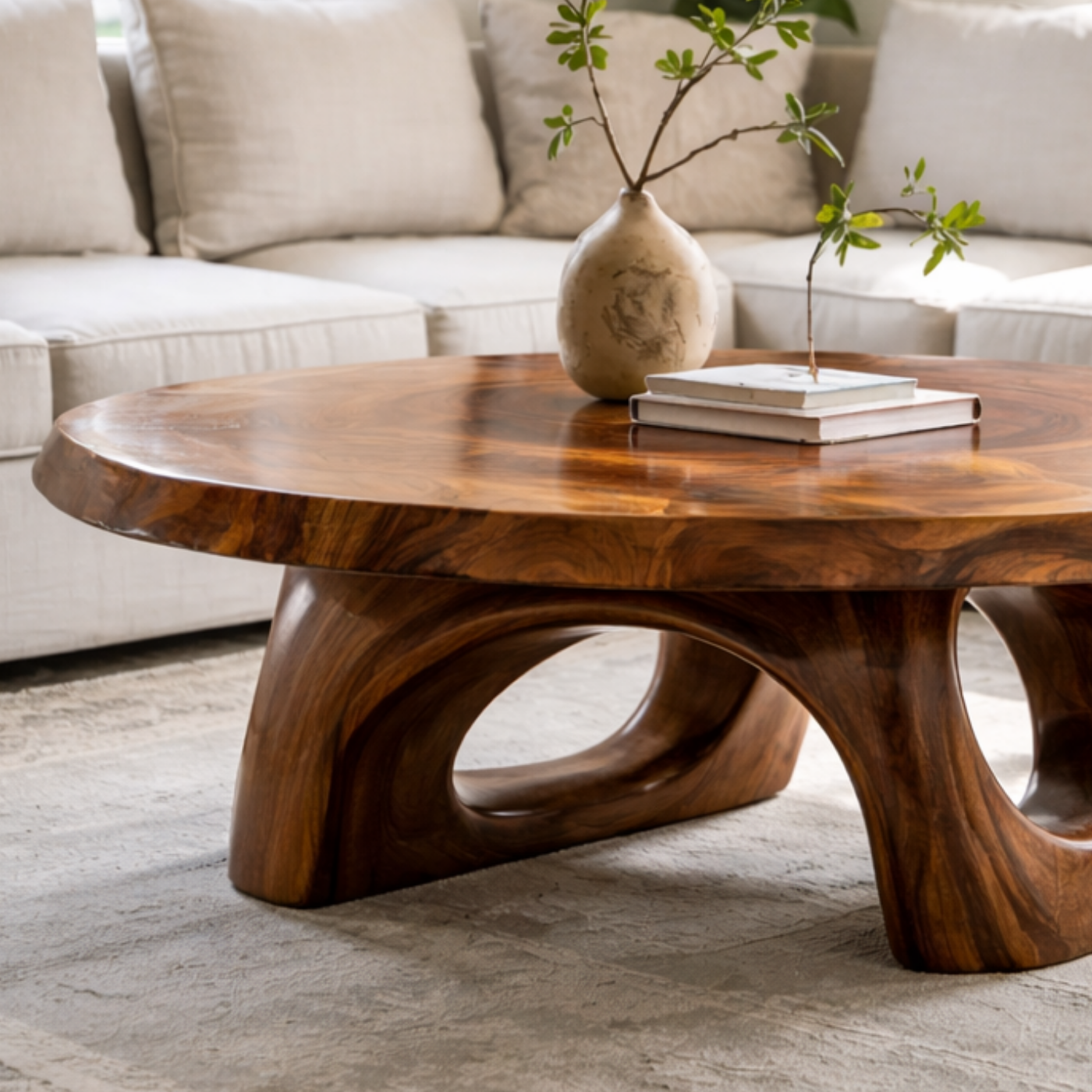 Solid Wood Sculptural Coffee Table – Round Organic Wooden Coffee Table - view 2 of 9