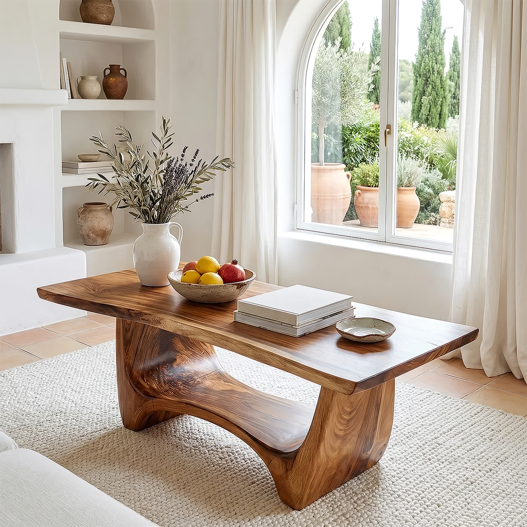 Sculptural Solid Wood Coffee Table with Flow Carved Base - view 4 of 7