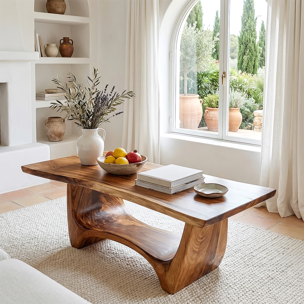 Sculptural Solid Wood Coffee Table with Flow Carved Base - view 4 of 7