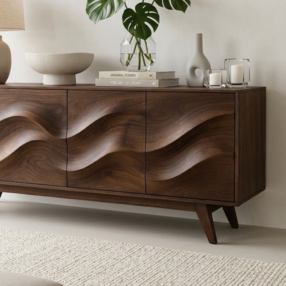 Solid Wood Console Table with Sculptural Wave Front for Modern Entryway - view 2 of 9