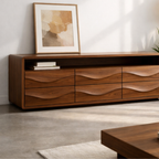 Solid Wood Console Table with Low Profile and Sculptural Wave Drawers - view 2 of 9