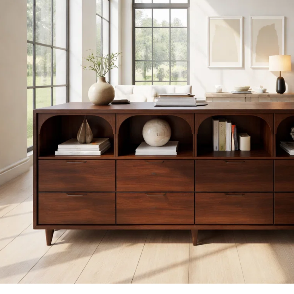 Solid Wood Console Table with Arched Open Shelves and Drawer Storage - view 5 of 8