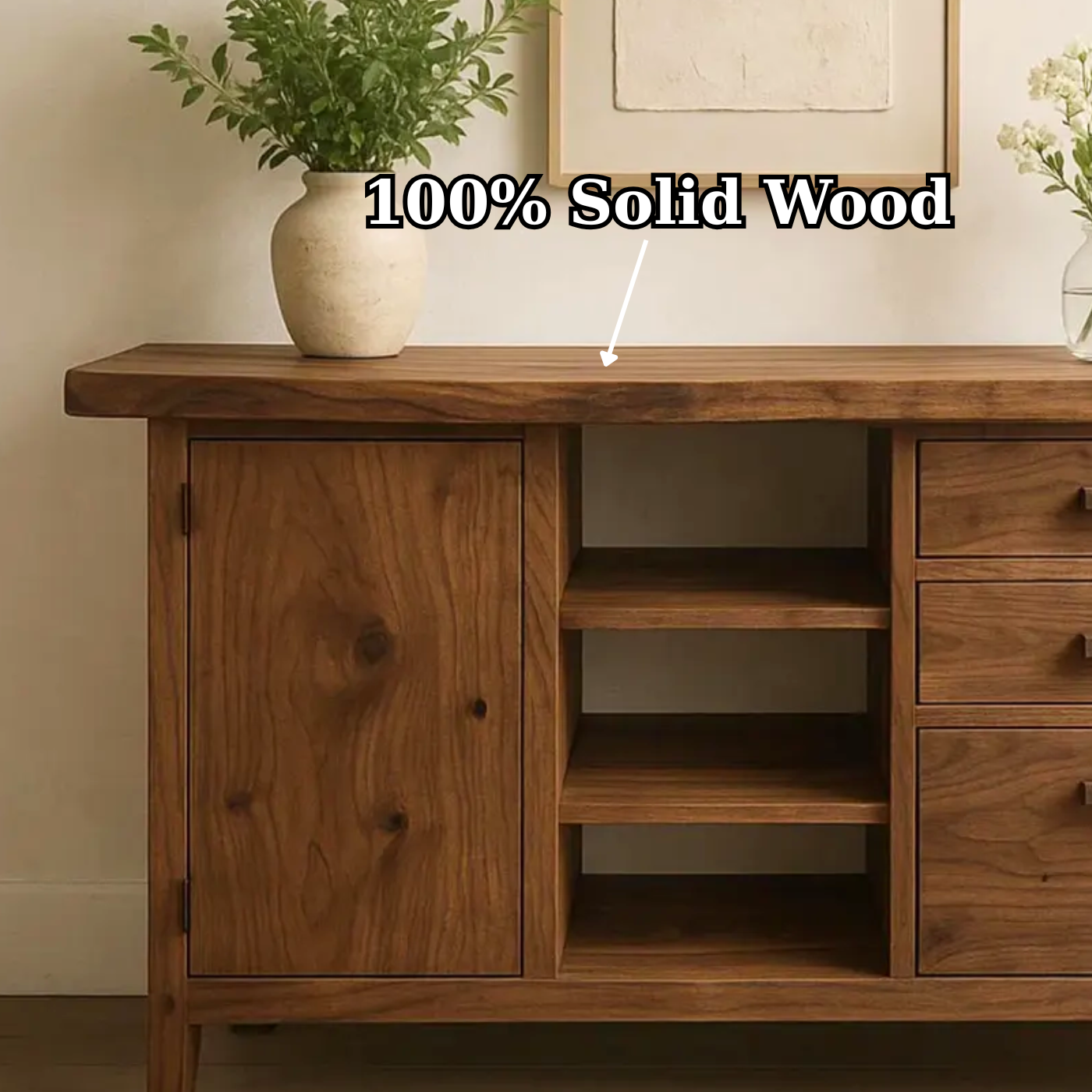 Handcrafted Solid Wood Console Table – Live-Edge Slab with Cabinet and Drawers - view 2 of 5