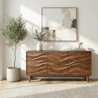 Solid Wood Console Table with Sculptural Wave Front Doors and Modern Storage Design - view 2 of 9