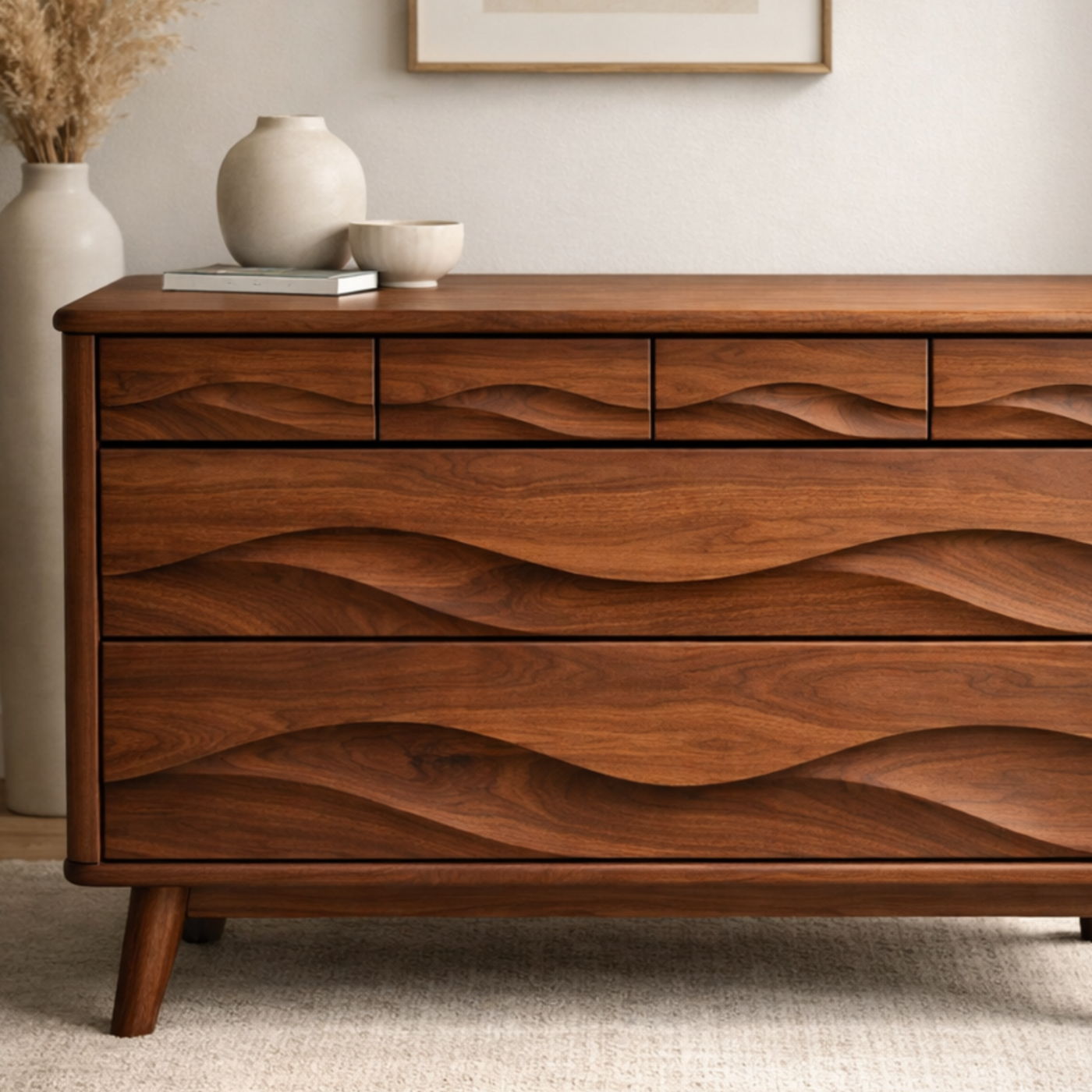 Solid Wood Console Table with Multi Layer Wave Drawer Design for Modern Interior - view 2 of 9