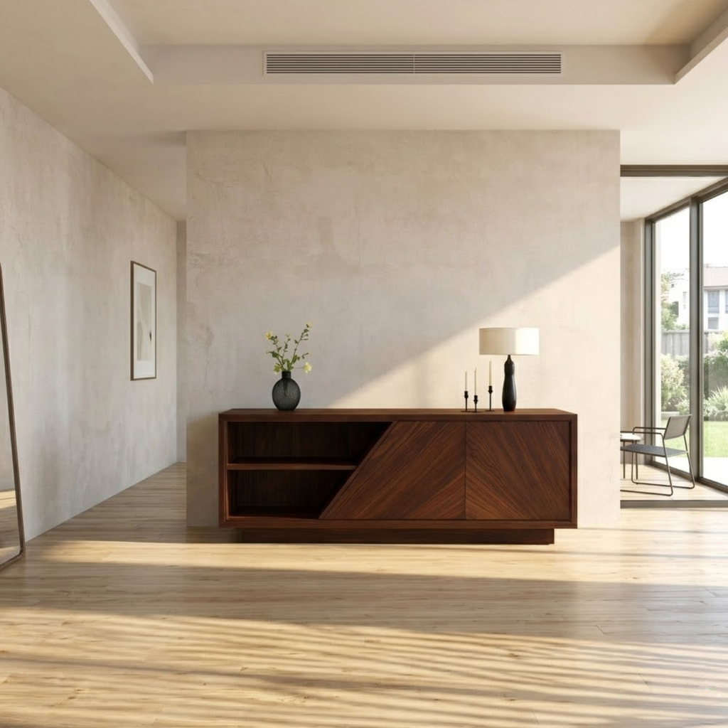 Modern Solid Wood Console Table with Geometric Design and Open Shelf Storage - view 2 of 9