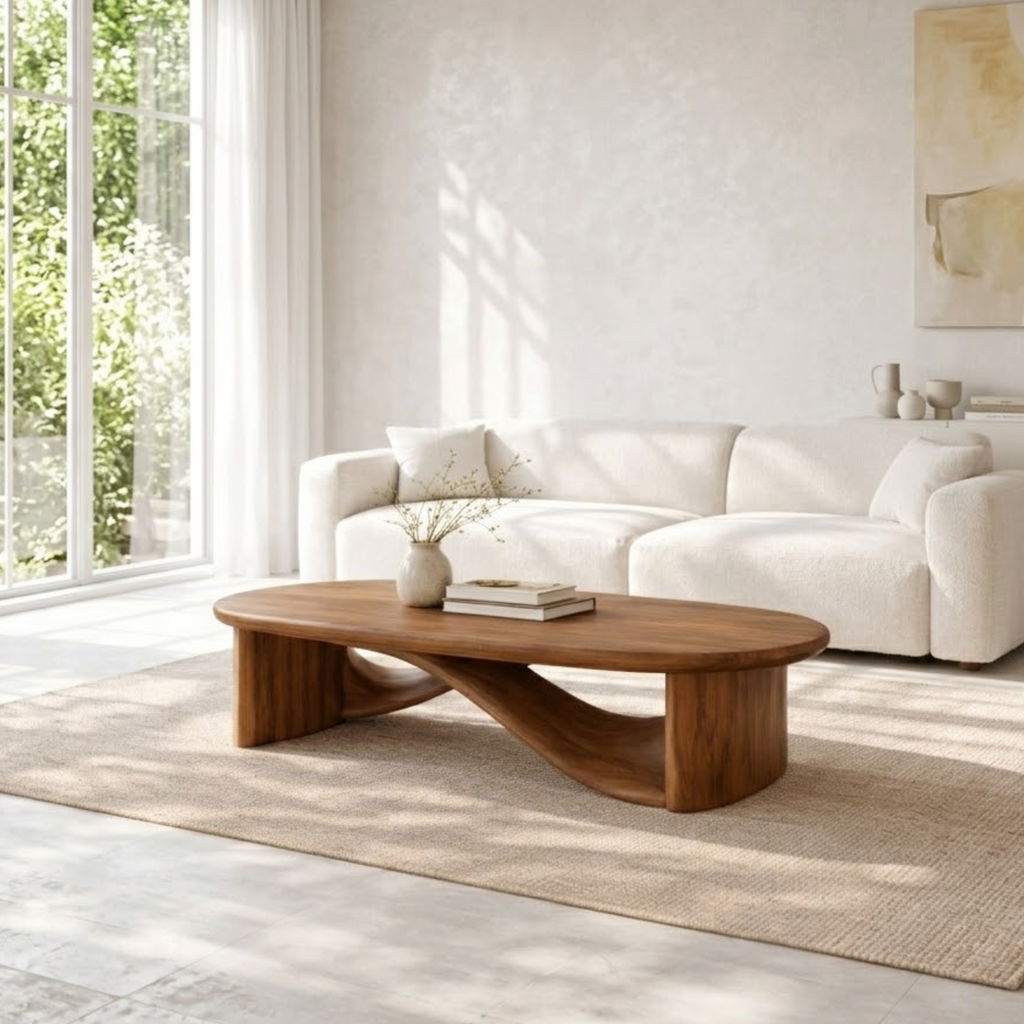 Handcrafted Solid Wood Coffee Table with Sculptural Curved Design - view 2 of 9