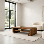 Handcrafted Solid Wood Sculptural Coffee Table with Open Shelf - view 2 of 9