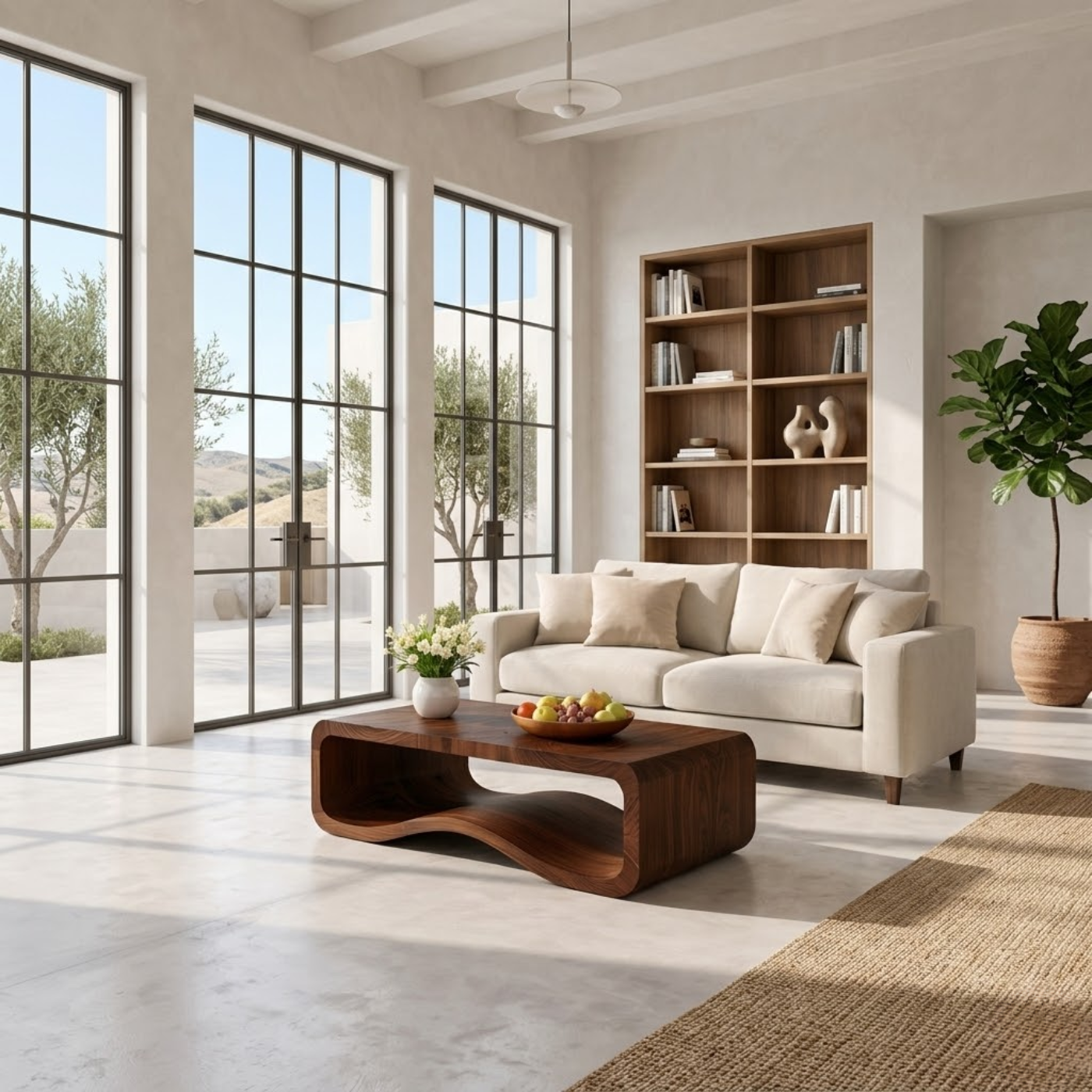 Solid Wood Sculptural Coffee Table with Open Curved Shelf - view 2 of 9