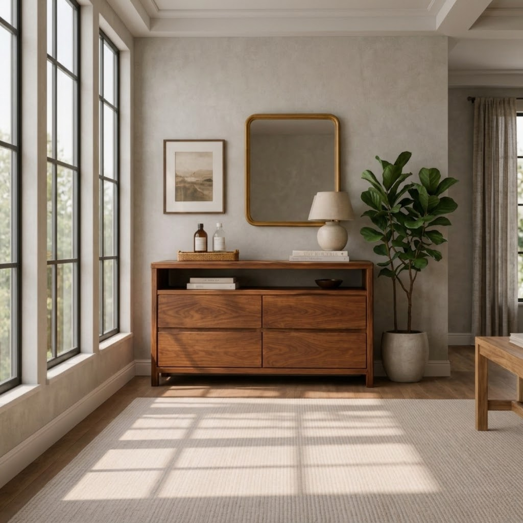 Solid Wood Console Table with Open Shelf and Drawer Storage for Modern Living Room - view 2 of 9