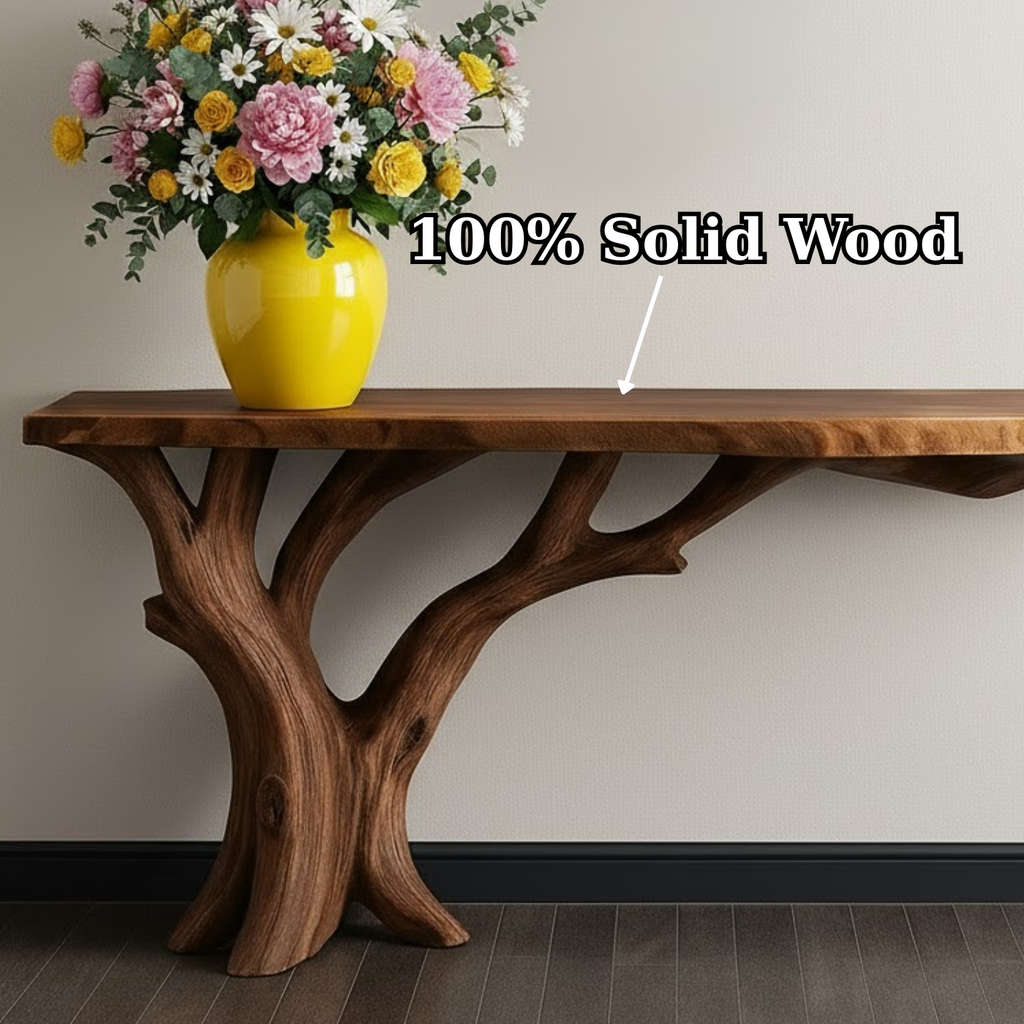 Handcrafted Solid Wood Console Table with Organic Branch Base and Live Edge Top - view 5 of 5
