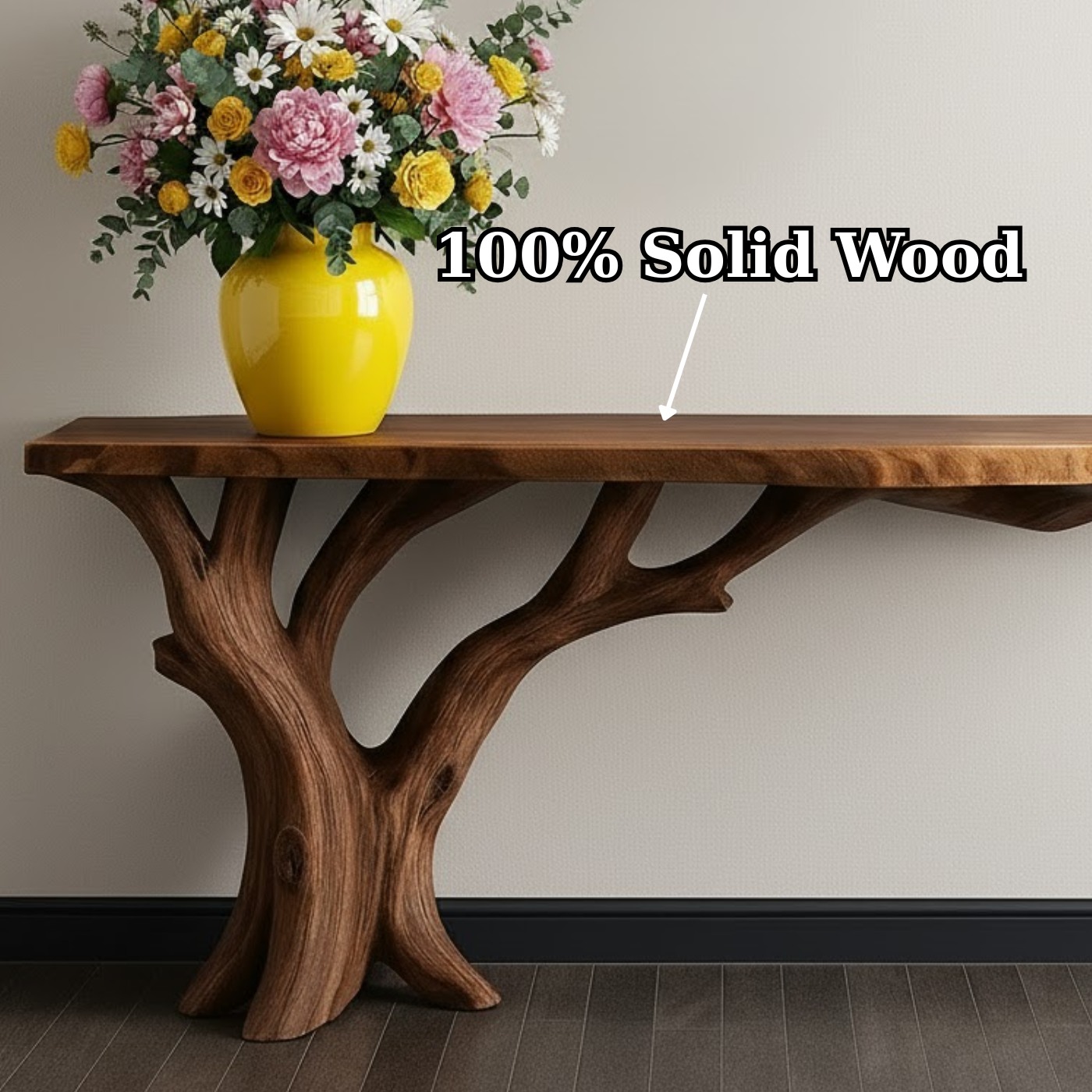 Handcrafted Solid Wood Console Table with Organic Branch Base and Live Edge Top - view 5 of 5