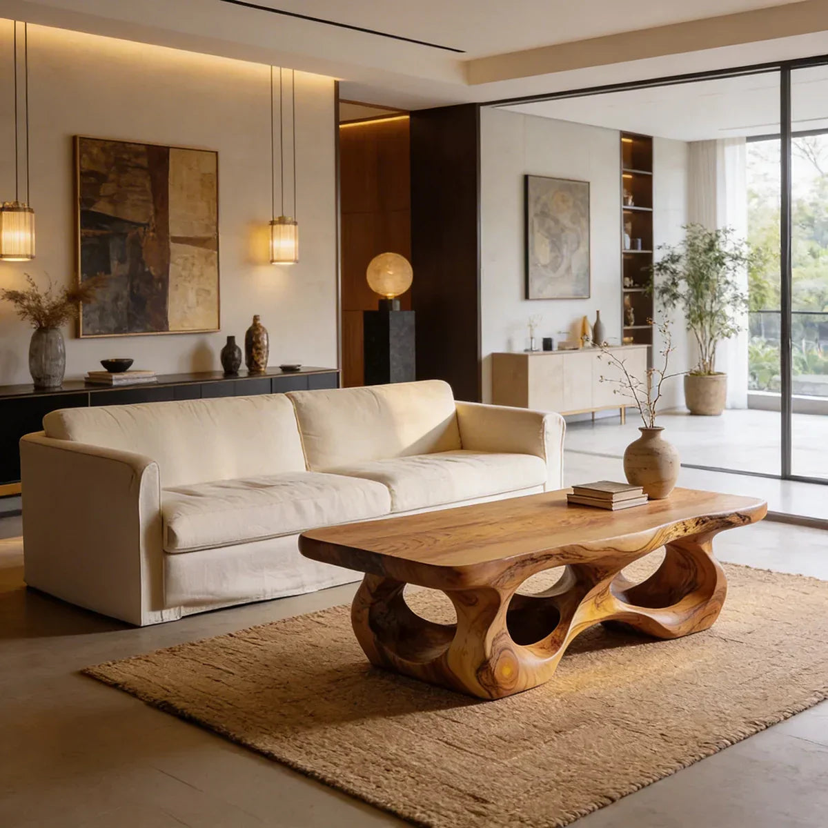 Organic Sculptural Natural Wood Coffee Table with Carved Base - view 4 of 7