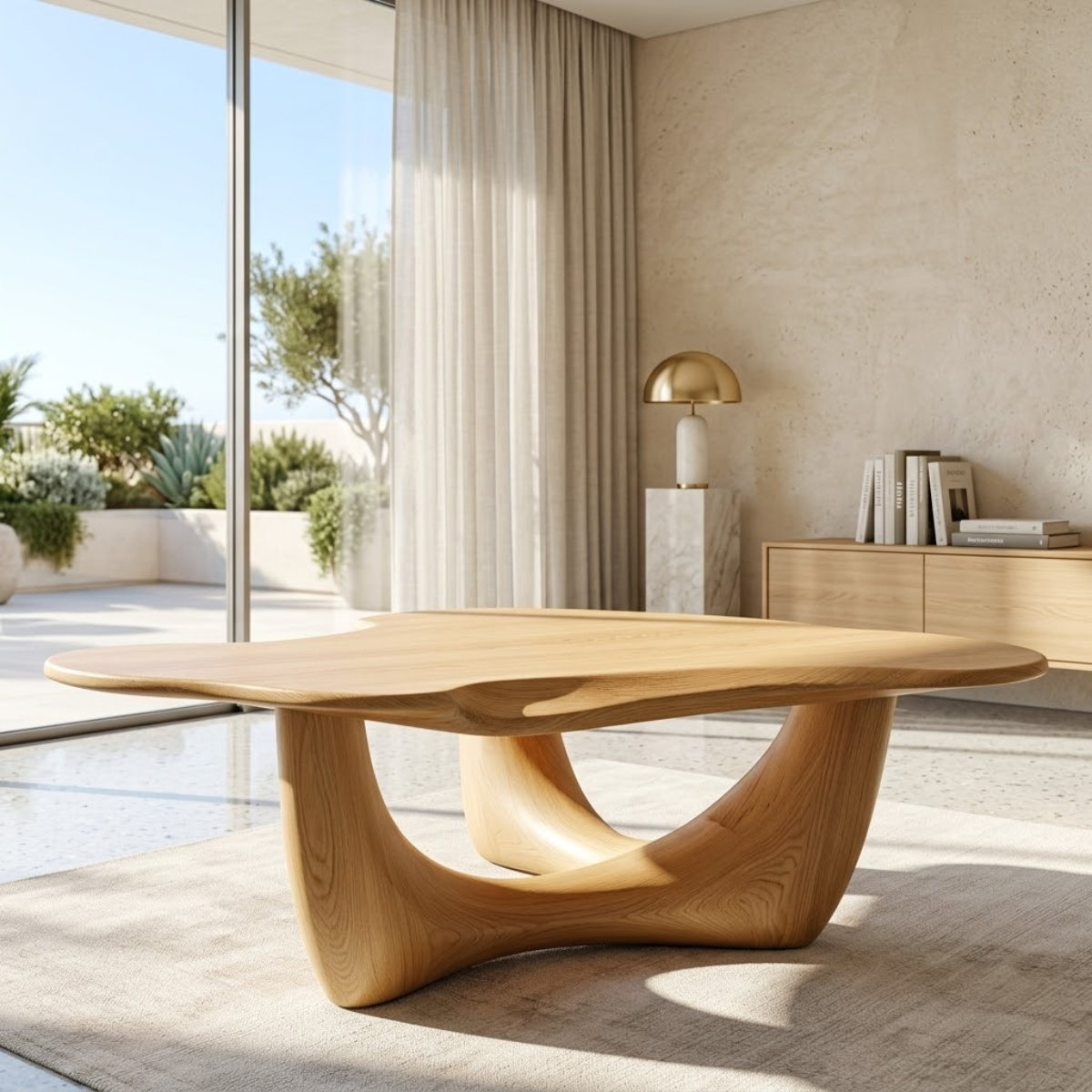 Organic Sculptural Coffee Table with Wave Base, Modern Minimalist Living Room Table - view 1 of 7