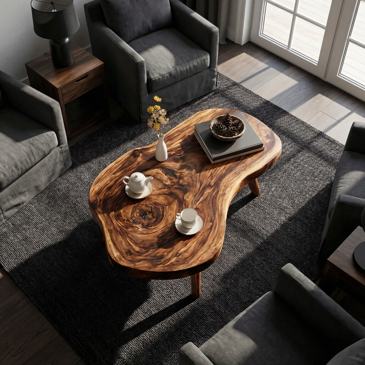 Organic Freeform Coffee Table with Sculpted Tapered Legs - view 6 of 7
