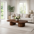 Solid Wood Coffee Table with Organic Shape & Dual Pedestal Base – Modern Rustic Design - view 2 of 9