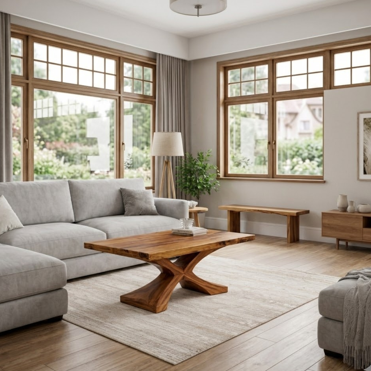 Solid Wood Coffee Table with Sculptural X Base – Modern Rustic Living Room Table - view 2 of 9