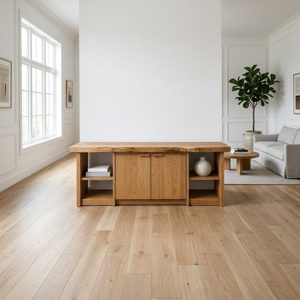 Solid Wood Console Table with Storage Cabinets & Shelves – Modern Rustic Entryway Table - view 2 of 9