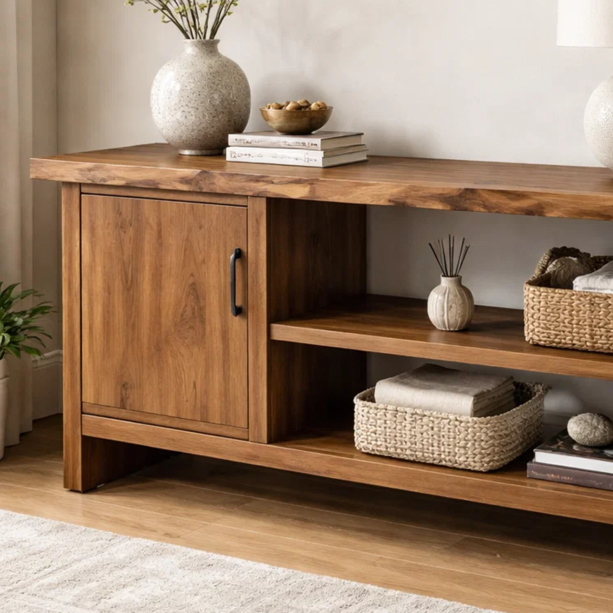 Solid Wood Console Table with Storage Shelf – Modern Entryway Cabinet with Door - view 2 of 9