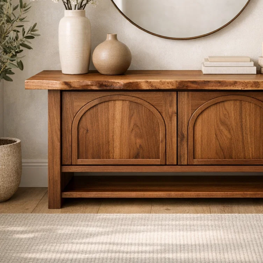 Solid Wood Console Cabinet – Rustic Entryway Storage Table with Arched Doors - view 2 of 9