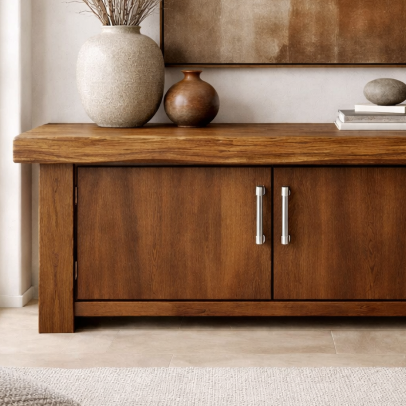 Solid Wood Console Cabinet – Modern Rustic Entryway Storage Table with Double Doors - view 2 of 9