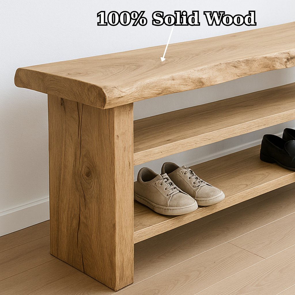 Handcrafted Solid Wood Entryway Bench with Shoe Storage – Natural Live-Edge Design - view 4 of 6