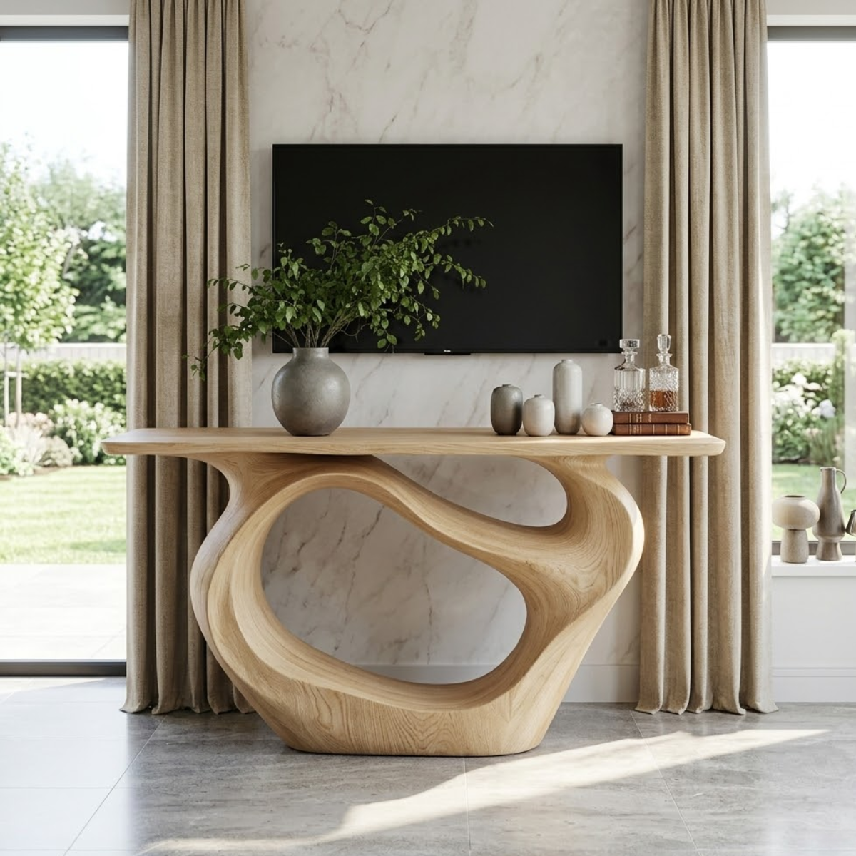 Solid Wood Console Table with Organic Curved Base, Modern Artistic Design - view 1 of 7
