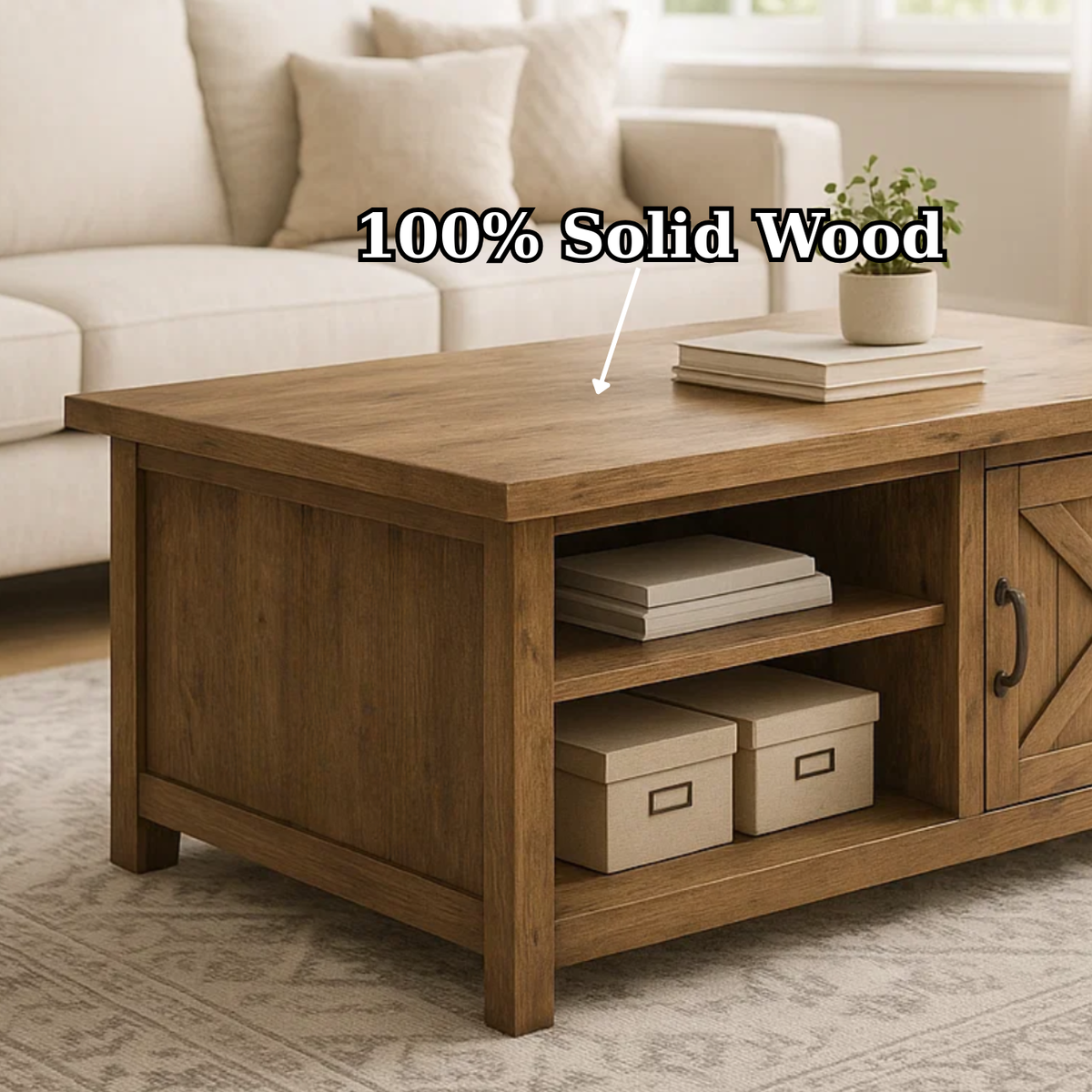 Handcrafted Solid Wood Coffee Table – Farmhouse Style with Storage Drawer and Shelves - view 6 of 6
