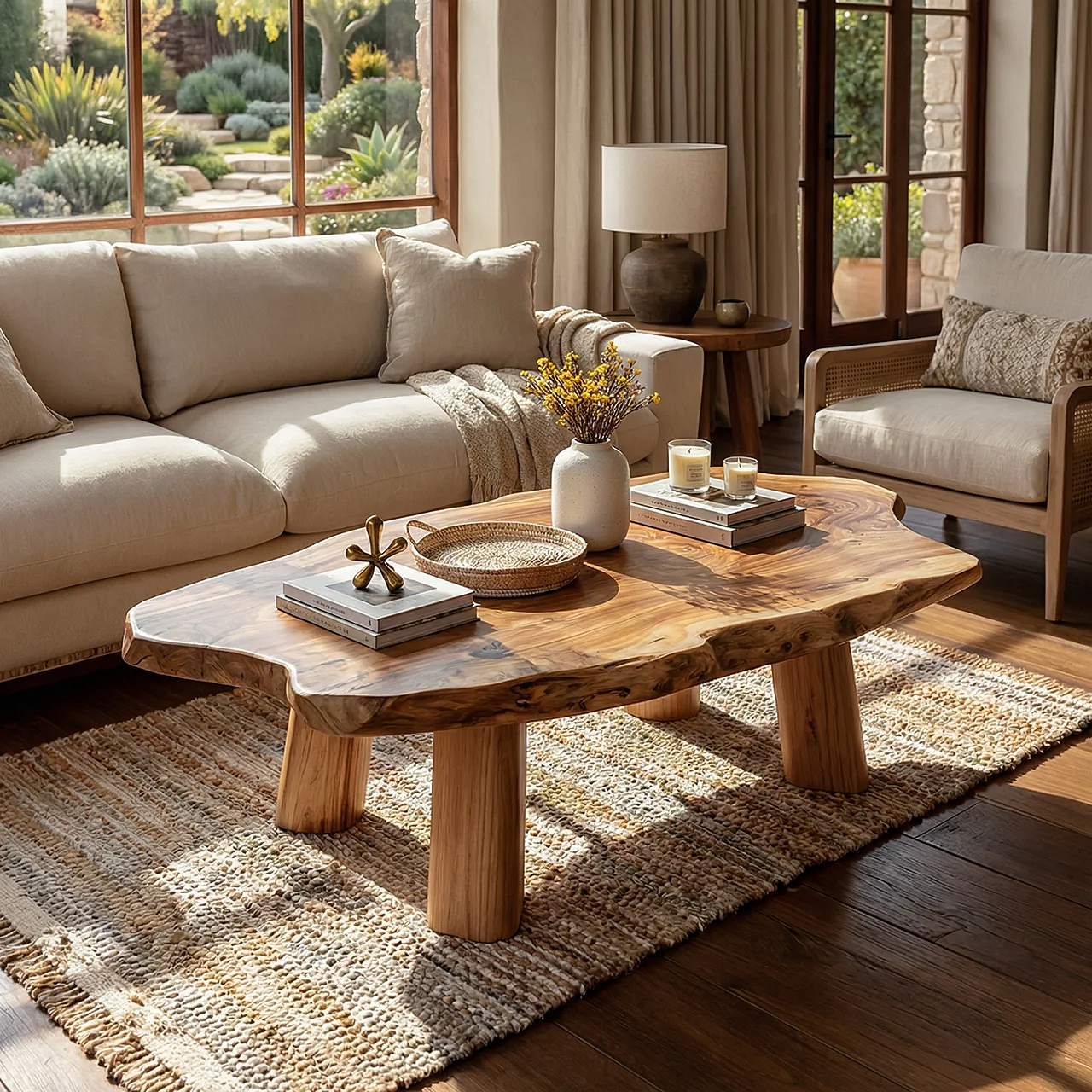 Live Edge Coffee Table with Rounded Slab Top and Solid Legs - view 3 of 7