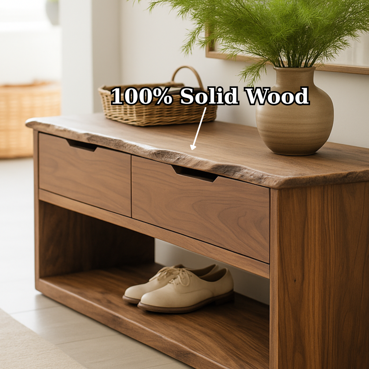 Handcrafted Solid Wood Bench – Live-Edge Entryway Bench with Drawers - view 4 of 5