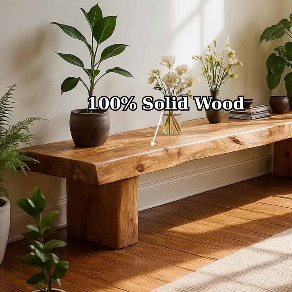Handcrafted Solid Wood Bench – Rustic Live-Edge Slab Entryway Seating - view 3 of 5
