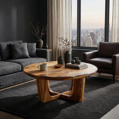 Round Live Edge Coffee Table with Open Cross Base Design - view 6 of 7